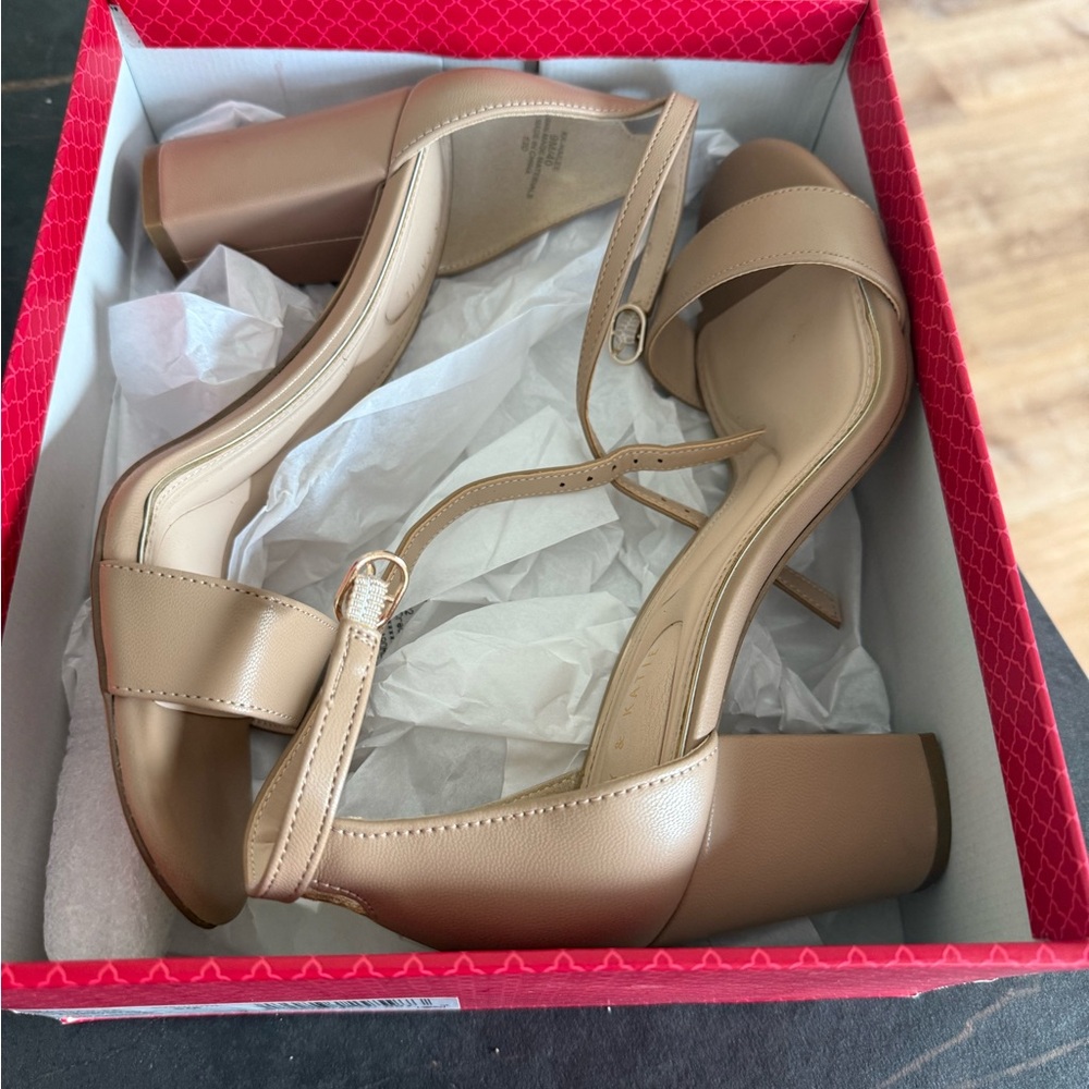 Kelly & Katie Tan Patent Leather Heels with Ankle Strap